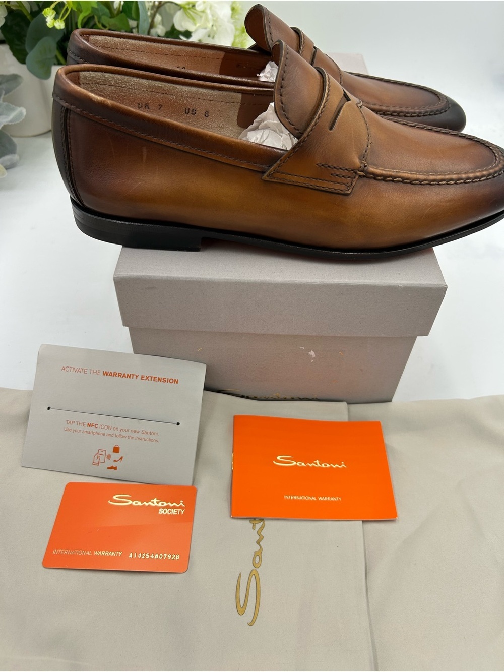 Men's Santoni Carlo soft furnished Leather penny loafers size 8 US made in Italy - Picture 11 of 12